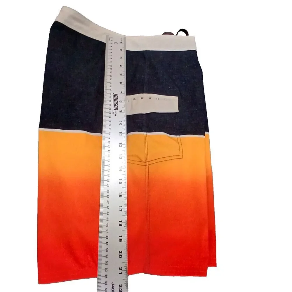 Rip Curl Board Shorts Mens Size 36 Orange Striped Drawstring Swim Trunks Pockets